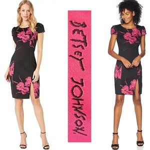 Betsey Johnson Womens Retro Black Pink Floral Scuba Stretch Midi Dress 8